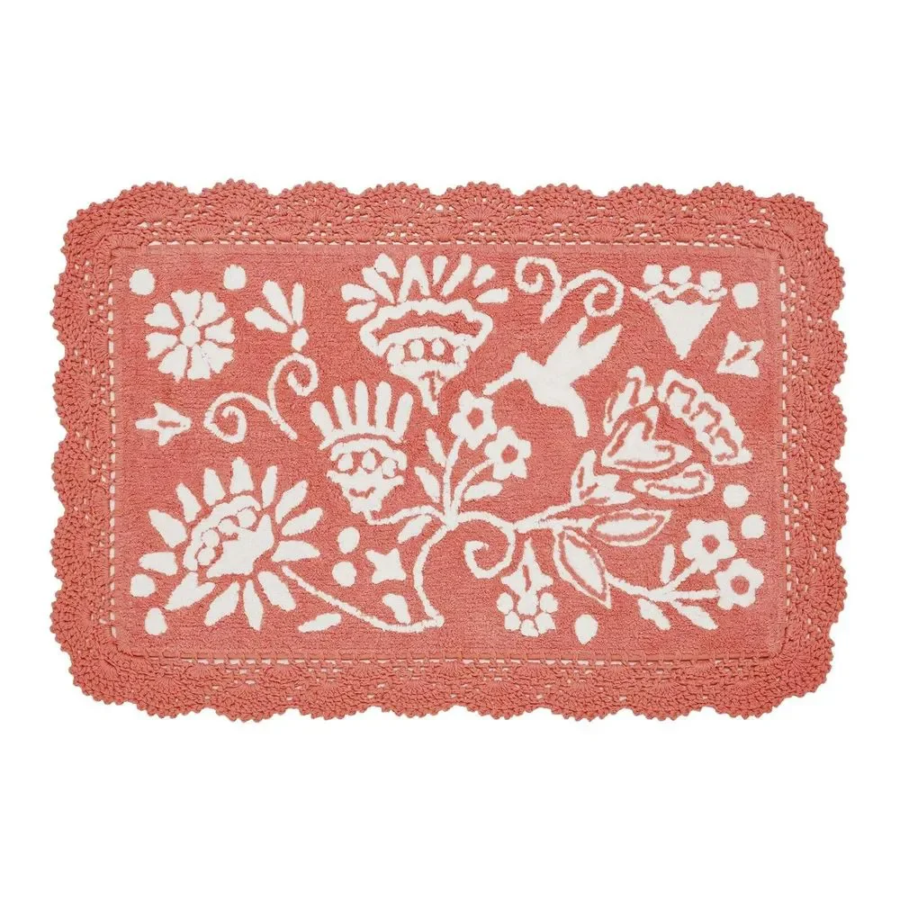 Pioneer Woman Bath Rug Mazie Floral Crochet Coral Cotton Orange 20